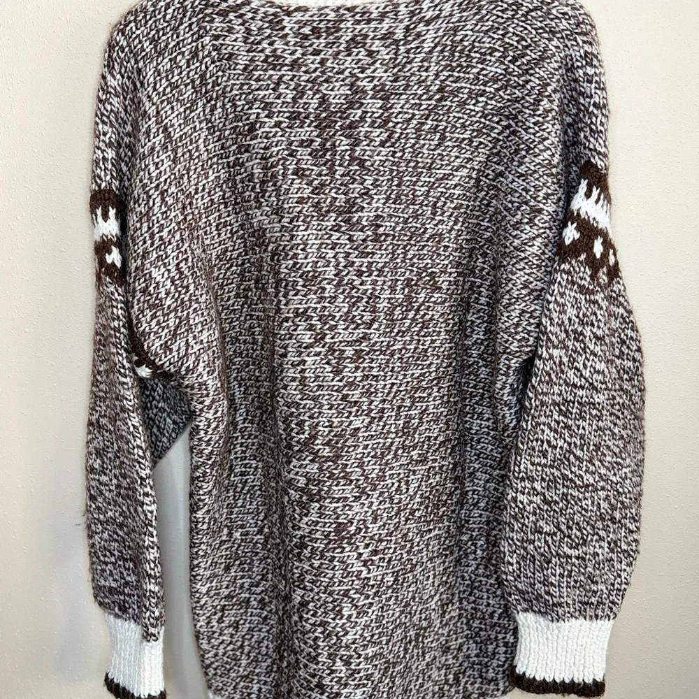 Vintage Hand Knit Lodge Sweater Nordic Zip Cardigan Oversized